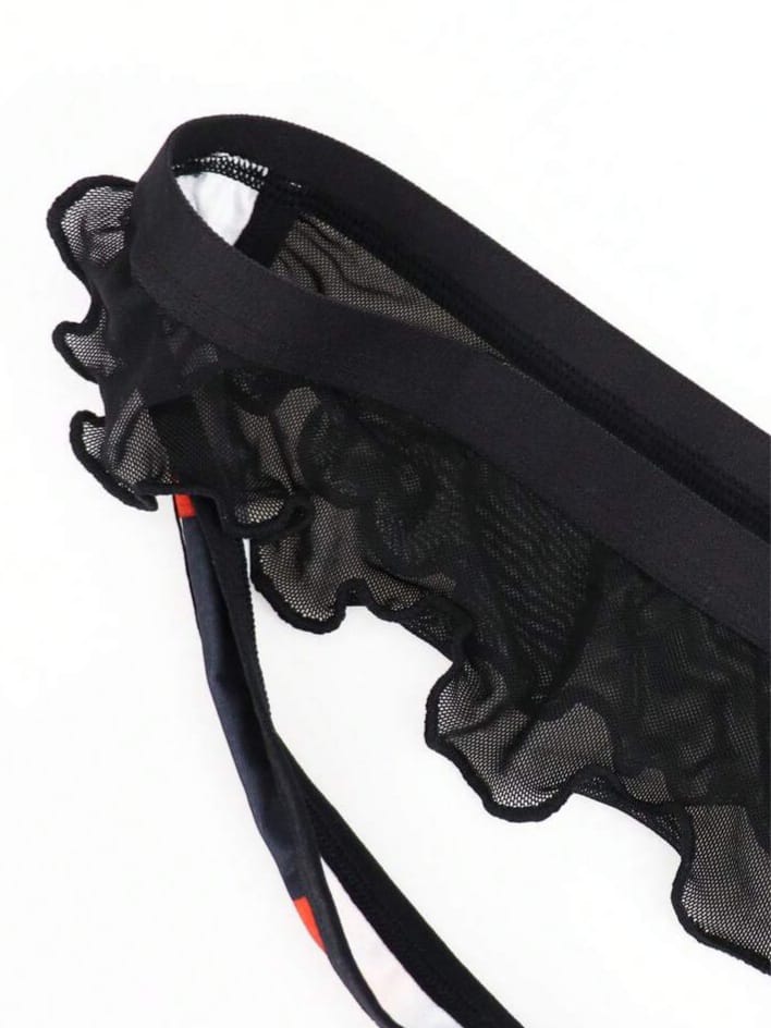 Men's Seductive Red Lips Flame Zebra Striped Hollow Mesh  Underwear